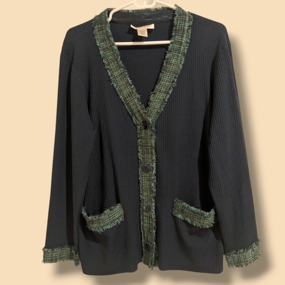 Elana By Tanner Vintage Turquoise Silk Knit Ribbed Cardigan Grandma 80s